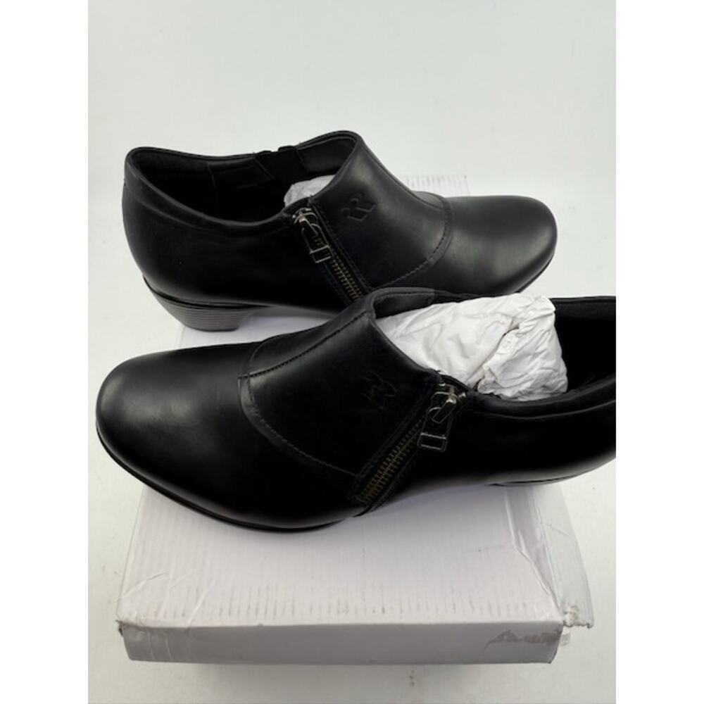 Romika Leather Ankle Loafer Shoes Block Heels Side Zipper Black Womens Size 37 - Picture 3 of 6